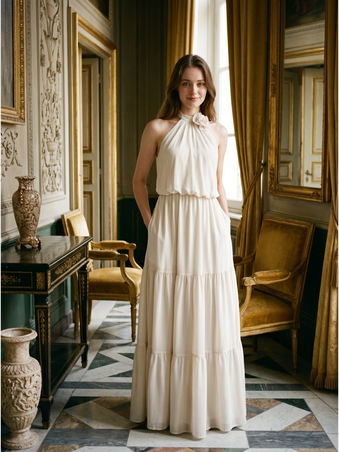 Ivory Chiffon A-Line Bridesmaid Dress