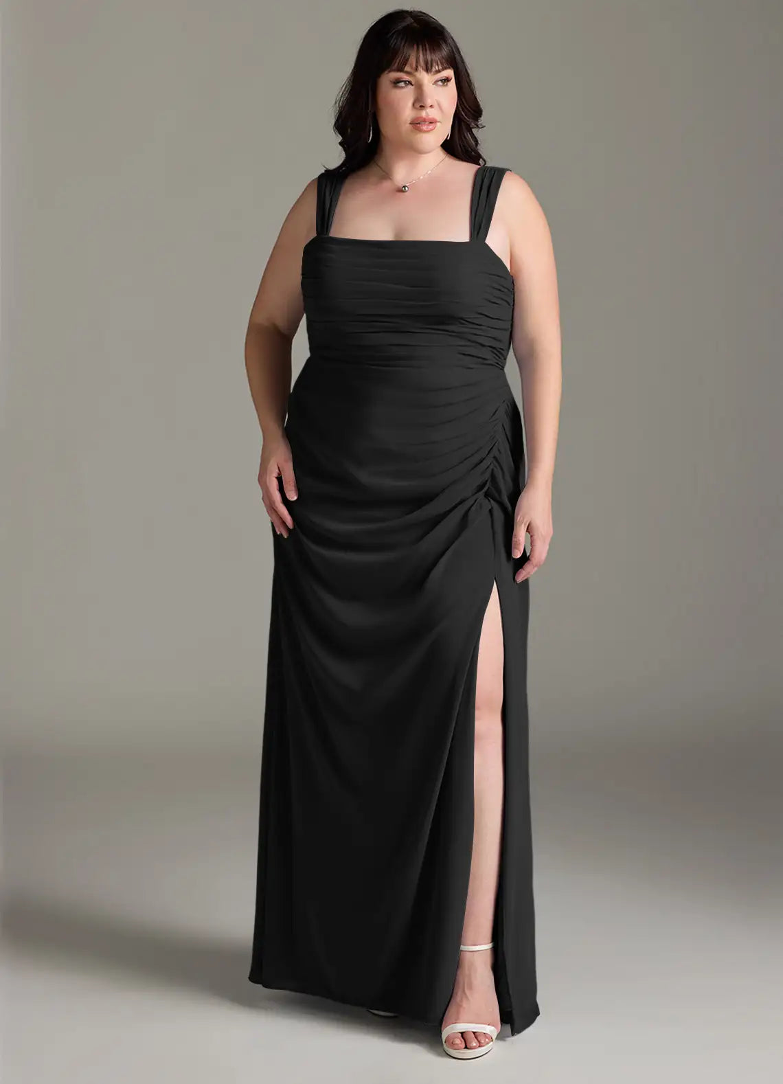 Elegant Bridesmaid Dress with Square Neckline, Tie-Back and Ruched Side