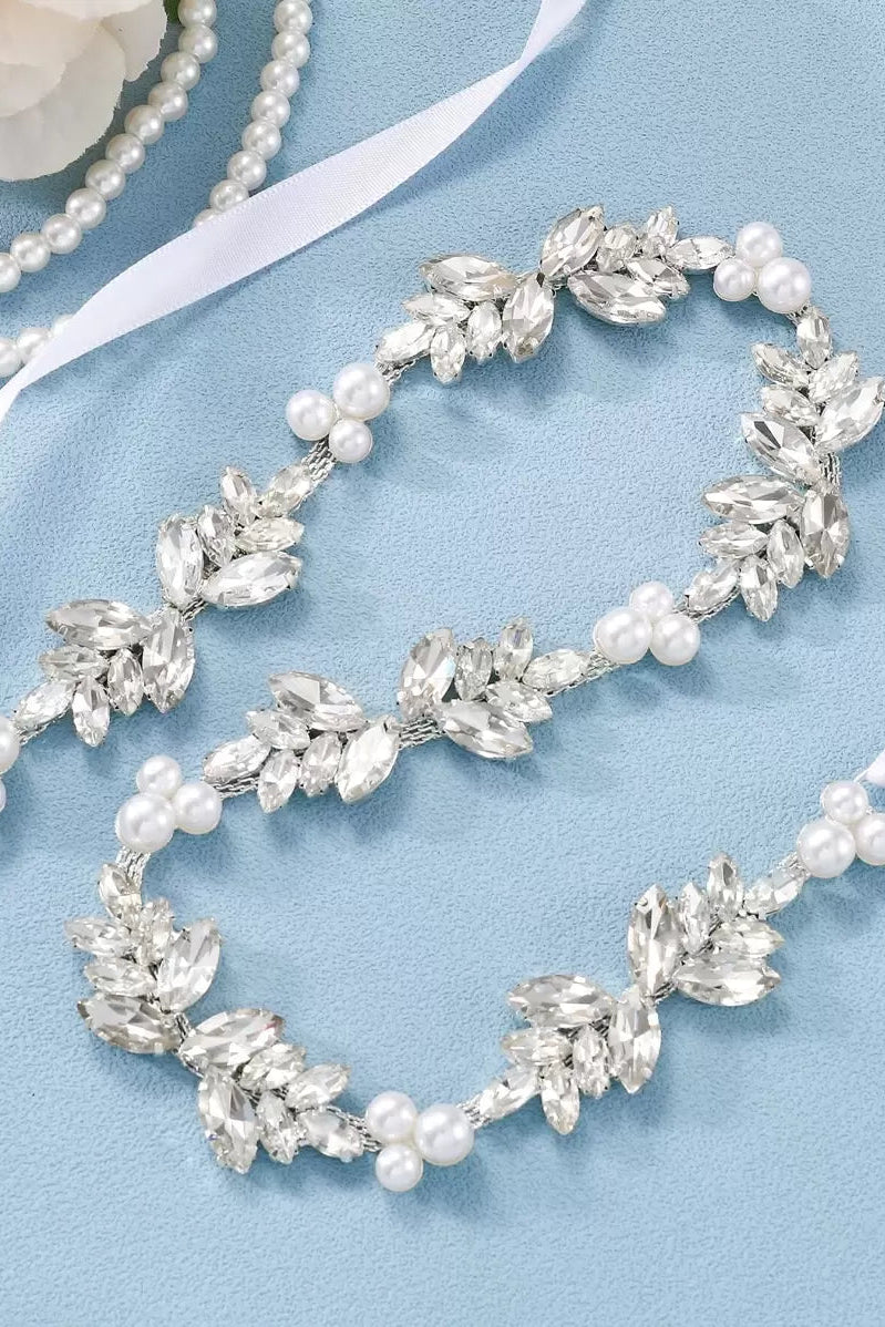 Pearl Rhinestone Bridal Sash Crystal Leaf Wedding Dress Belt For Bride