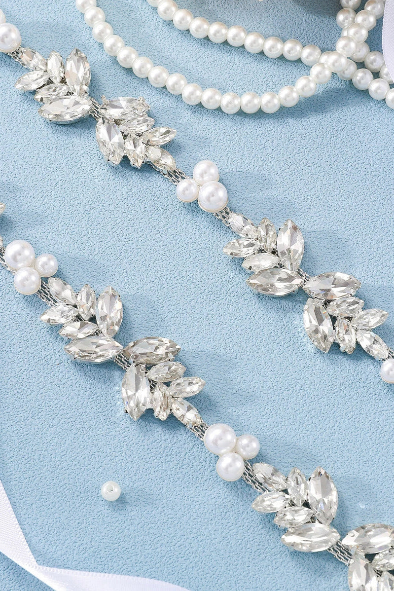 Pearl Rhinestone Bridal Sash Crystal Leaf Wedding Dress Belt For Bride