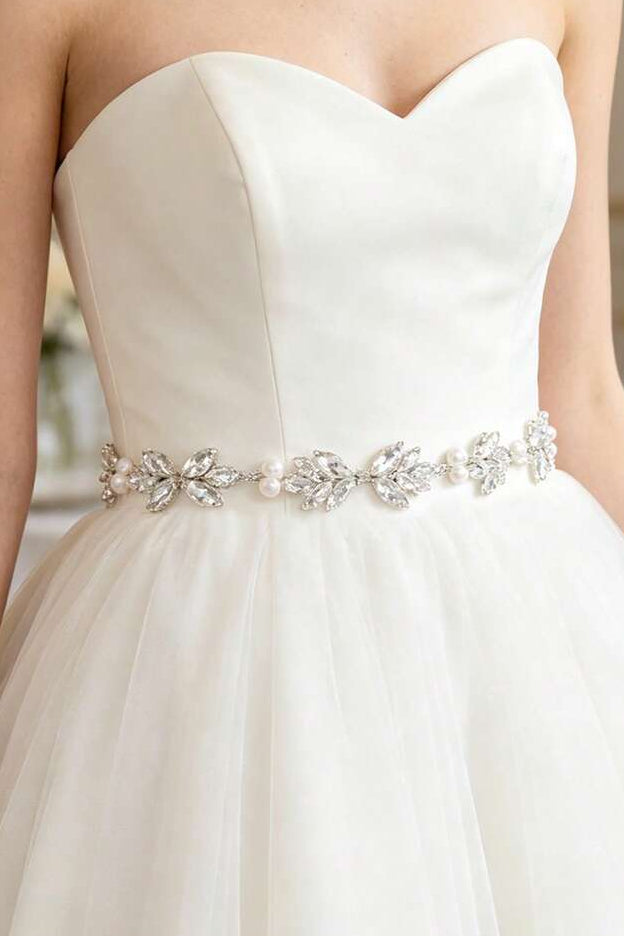 Pearl Rhinestone Bridal Sash Crystal Leaf Wedding Dress Belt For Bride