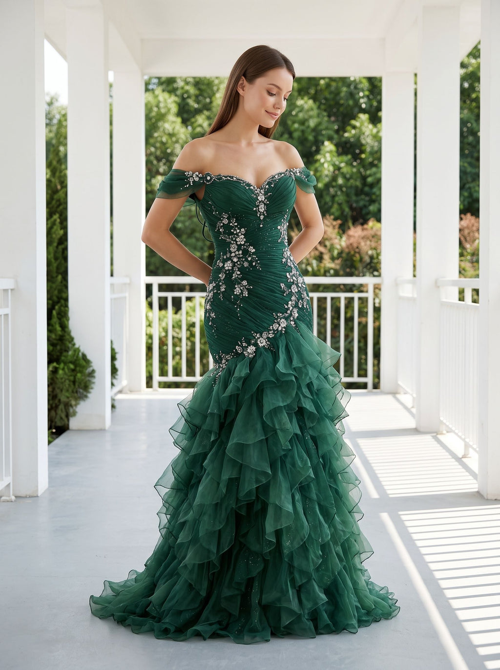 Forest Green Organza Mermaid Sweetheart Lace-Up Back Floor Length Dress