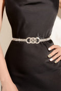 Silver Interlocking Ring Rhinestone Waist Chain Adjustable Sparkly Belt for Women Party Gown