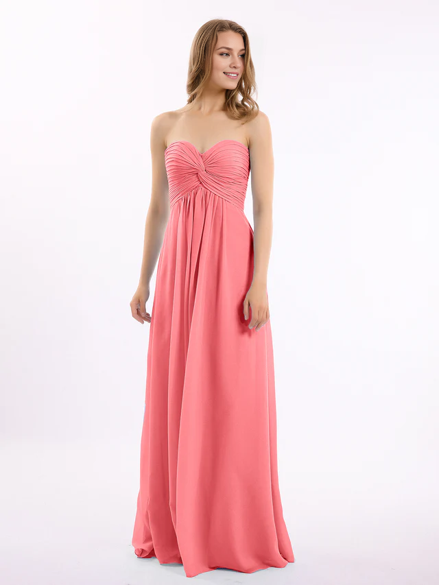 Chiffon Strapless Sweetheart Neckline Ruched Bodice A-Line Floor-Length Bridesmaid Dresses