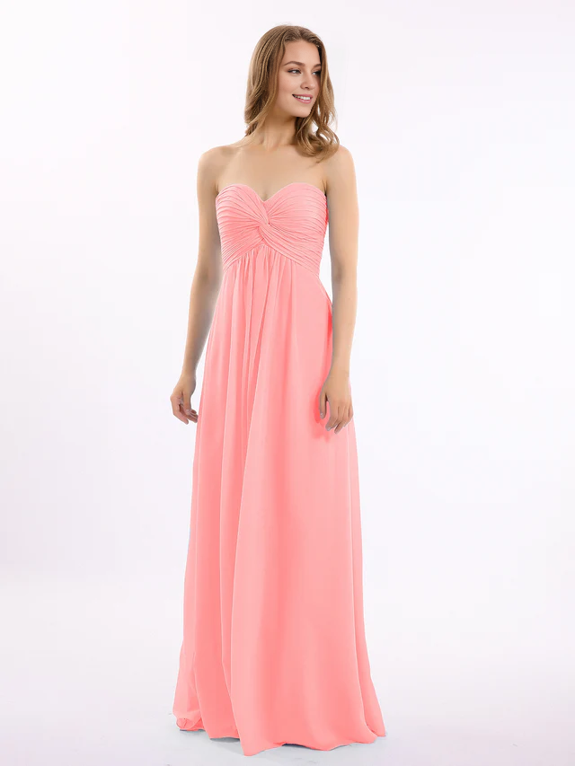 Chiffon Strapless Sweetheart Neckline Ruched Bodice A-Line Floor-Length Bridesmaid Dresses