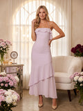 Lilac Chiffon Sheath Halter neckline Backless Floor-Length Dress with Tiered Hem