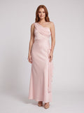 Blushing Pink Satin Sheath One Shoulder Side Zip Floor-Length Dress with Draped Sash