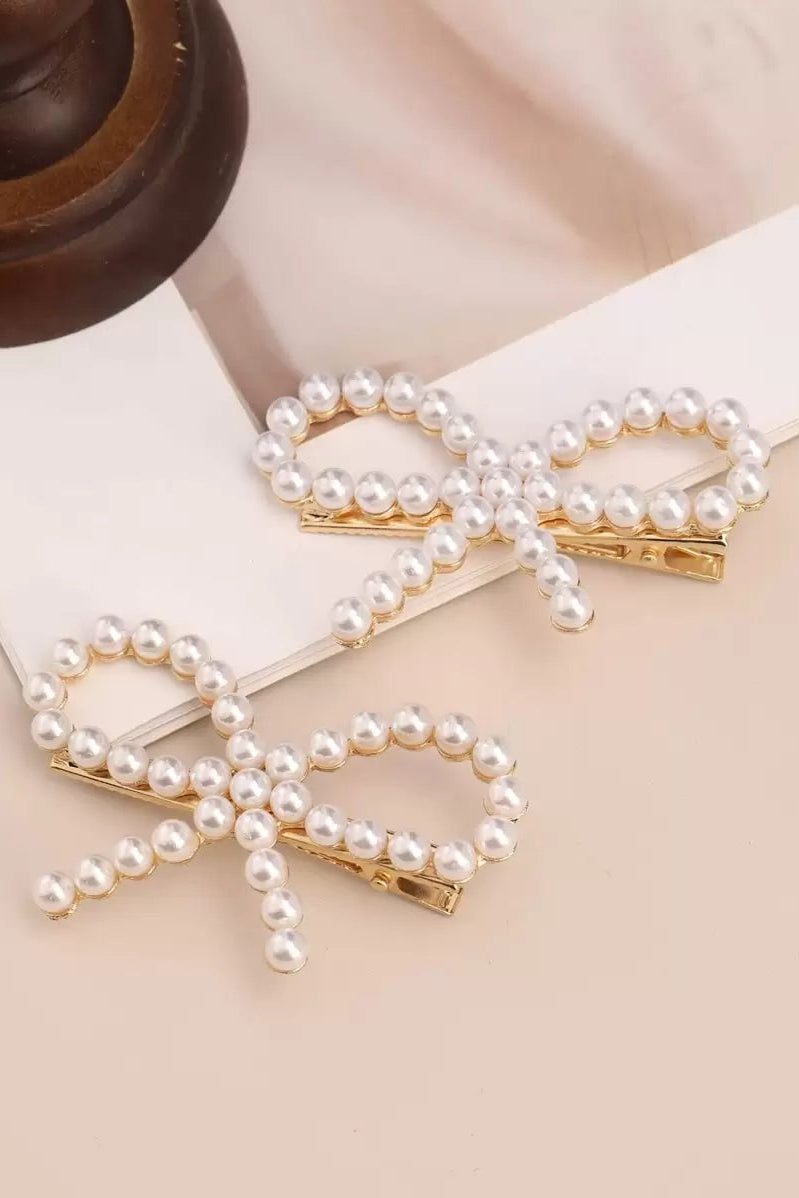 2 Pack Pearl Bow Hair Barrettes Gold Bowknot Alligator Hair Clips
