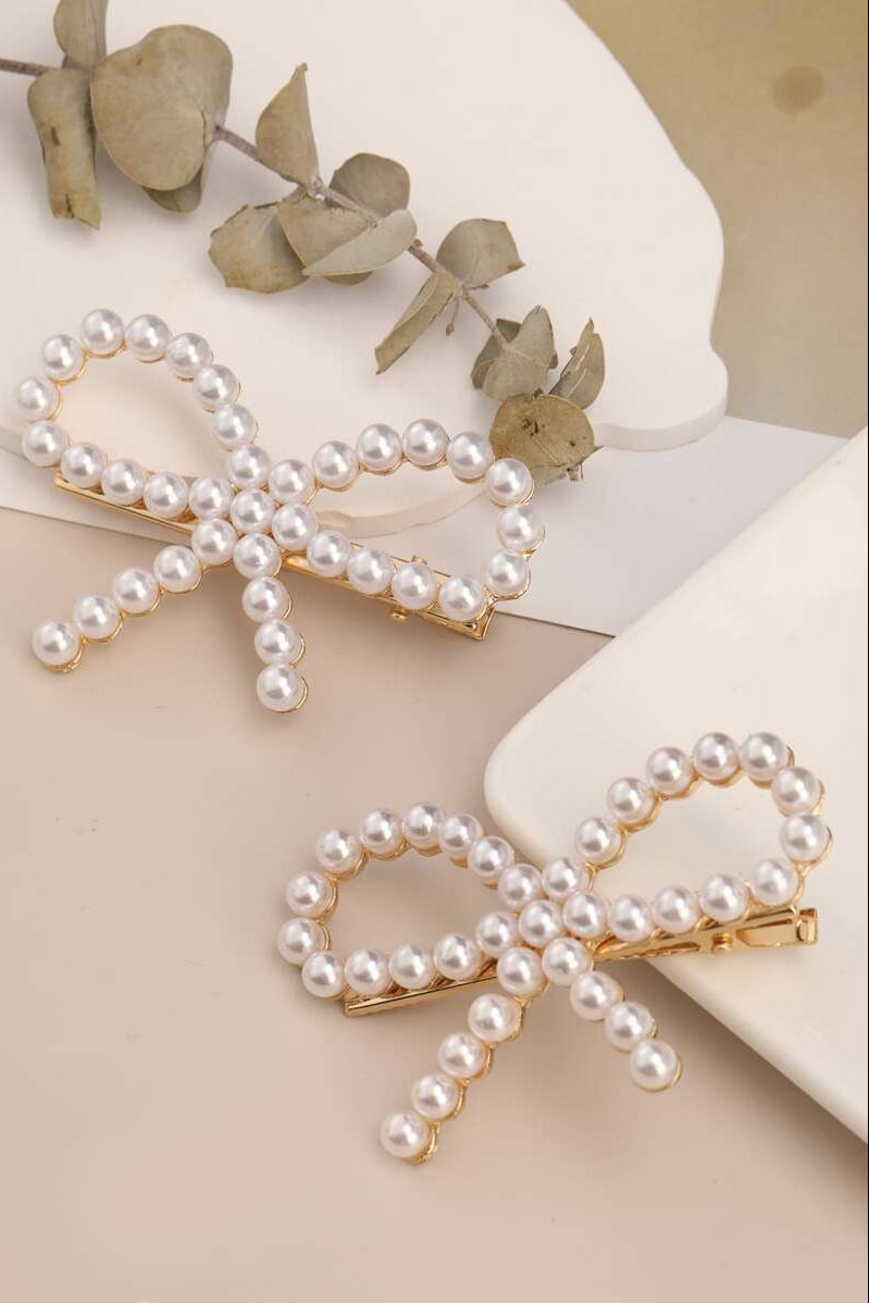 2 Pack Pearl Bow Hair Barrettes Gold Bowknot Alligator Hair Clips