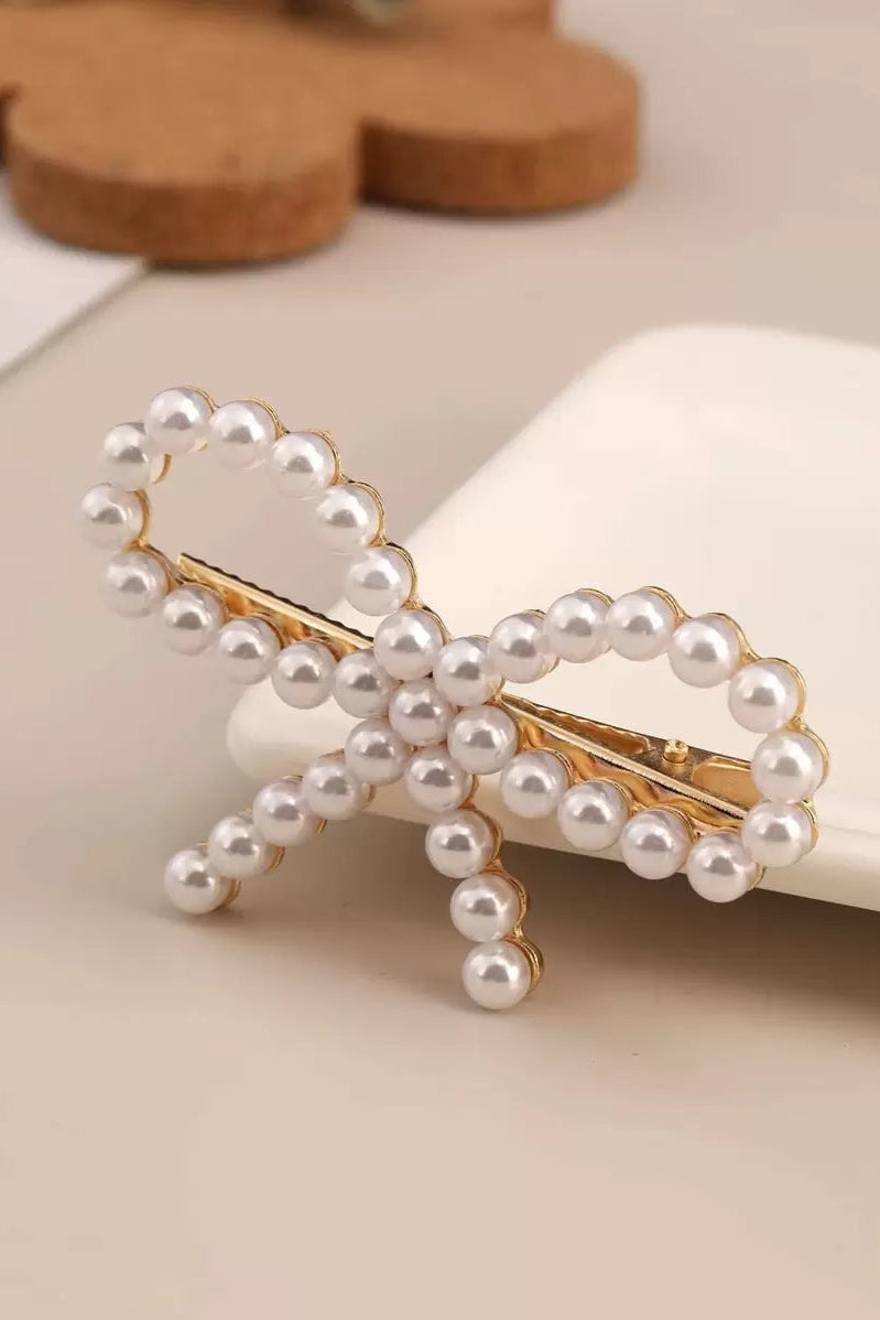 2 Pack Pearl Bow Hair Barrettes Gold Bowknot Alligator Hair Clips