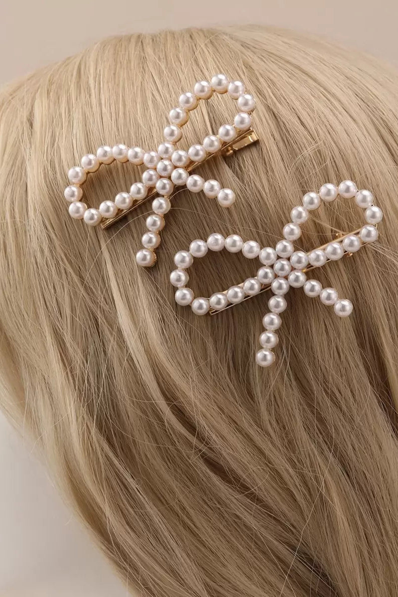 2 Pack Pearl Bow Hair Barrettes Gold Bowknot Alligator Hair Clips