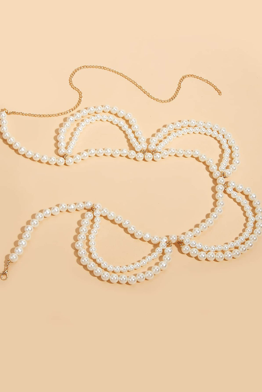 Draped Multi Layer Pearl Waist Chain Adjustable Scalloped Pearl Body Belt for Women