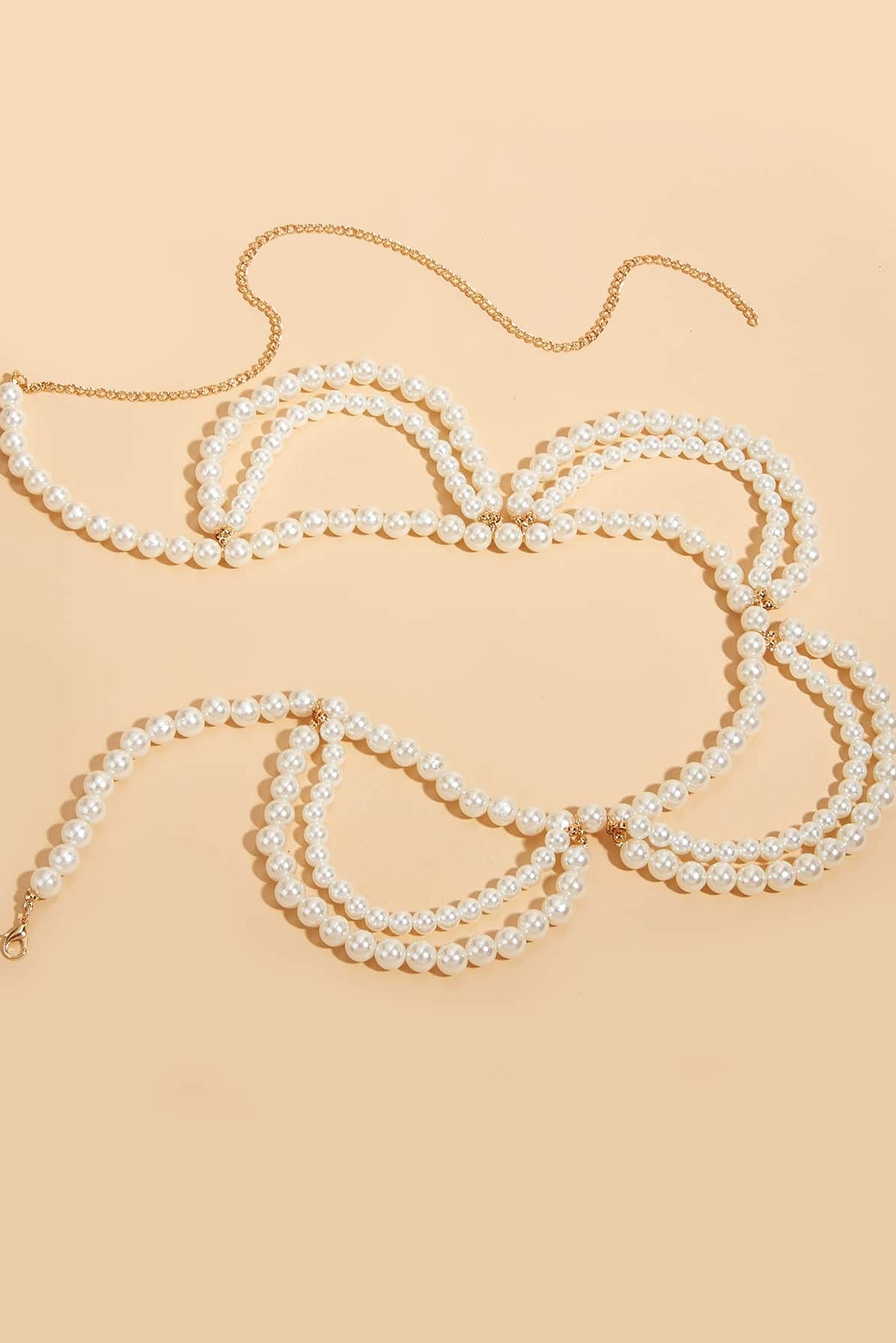 Draped Multi Layer Pearl Waist Chain Adjustable Scalloped Pearl Body Belt for Women