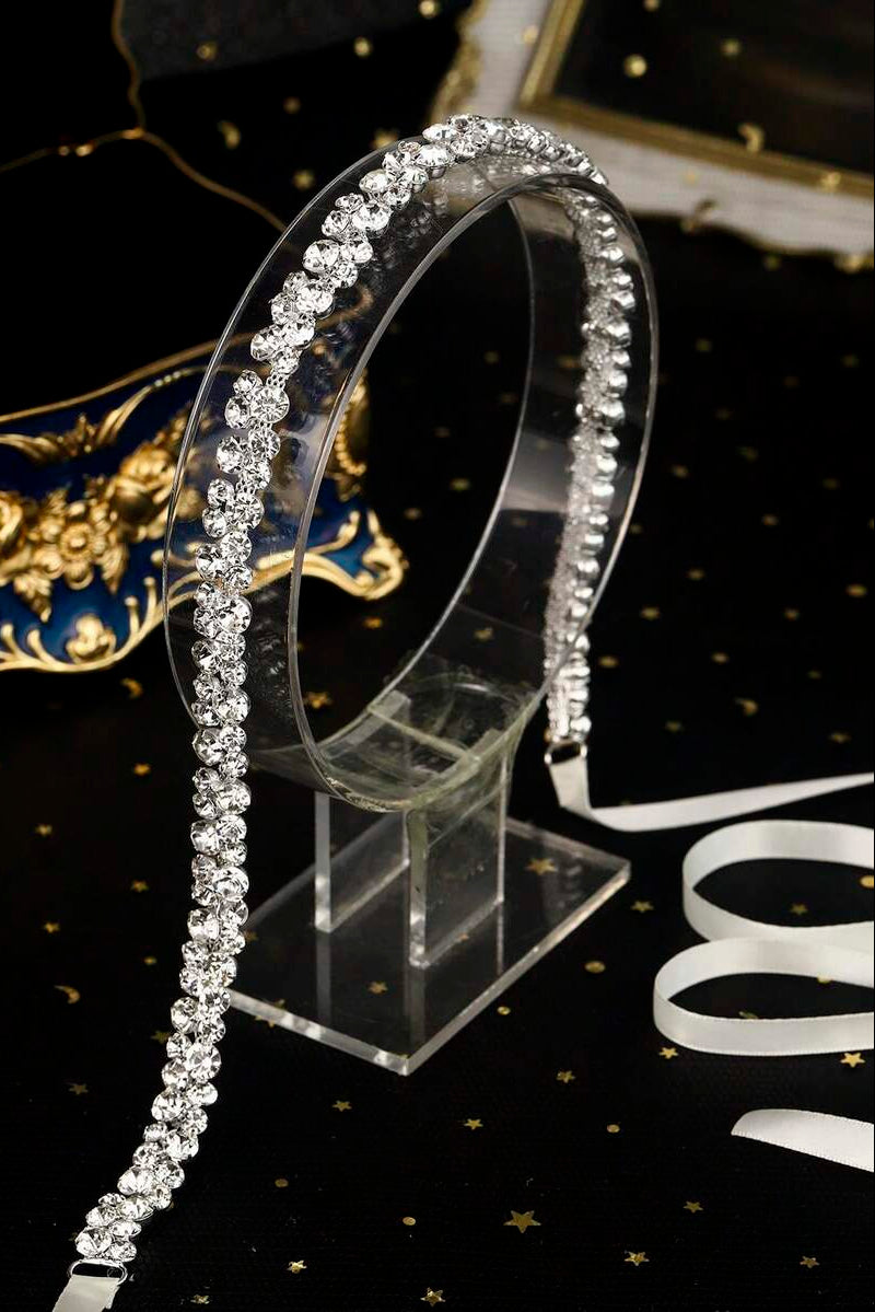 Crystal Rhinestone Waist Belt White Ribbon Tie Sparkly Body Chain For Women Party Dress