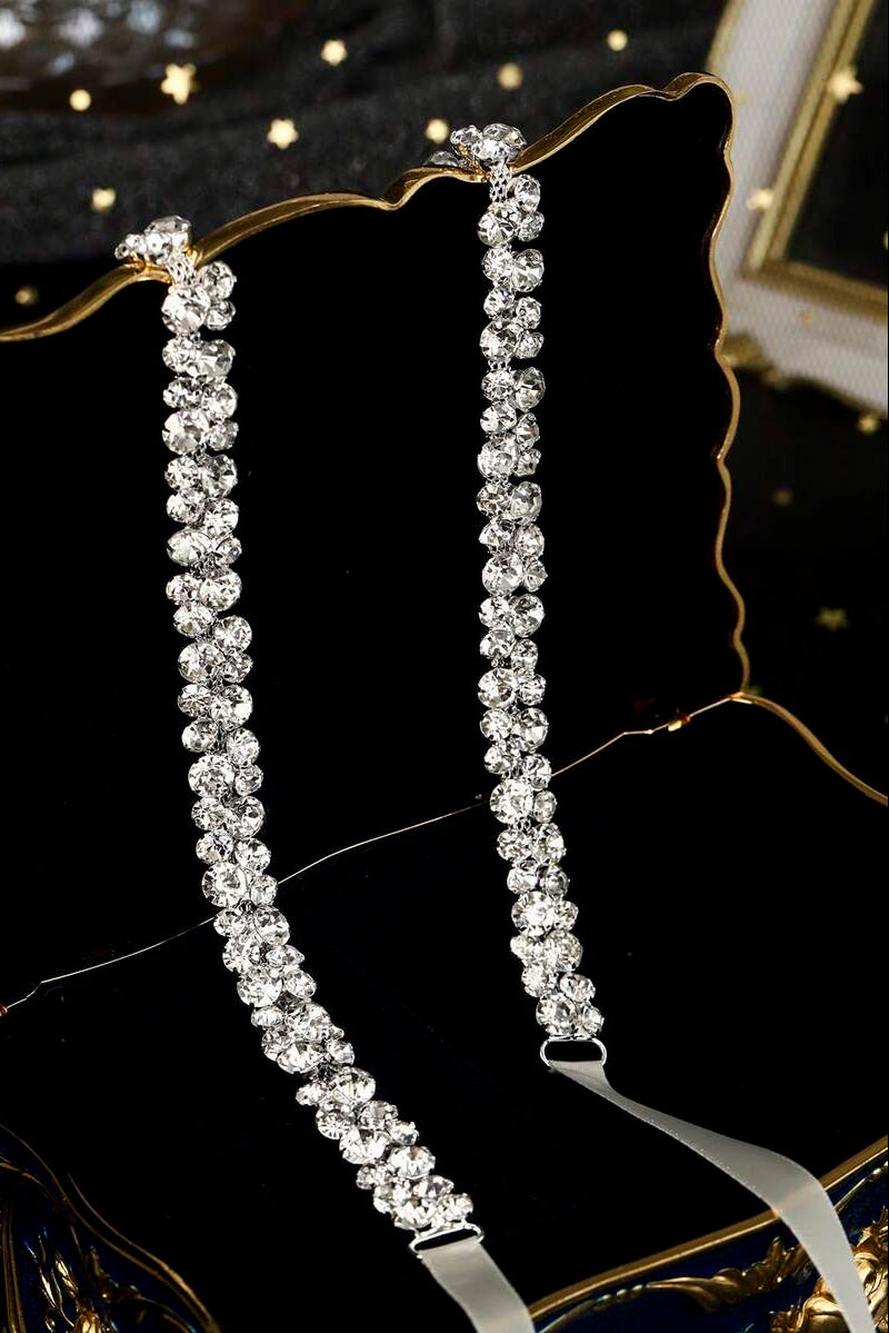 Crystal Rhinestone Waist Belt White Ribbon Tie Sparkly Body Chain For Women Party Dress