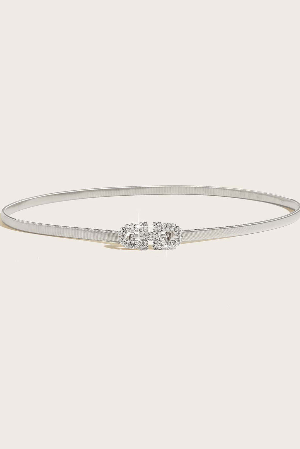 Silver Elastic Thin Belt Rhinestone Interlock Buckle Skinny Dress Waist Belt