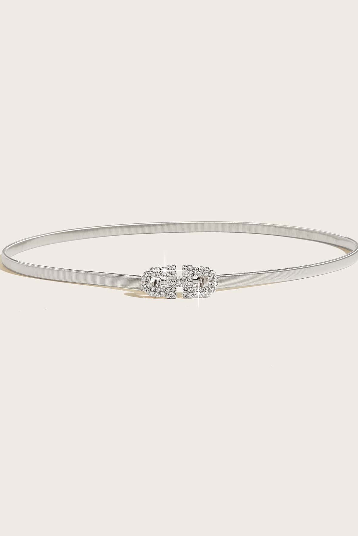 Silver Elastic Thin Belt Rhinestone Interlock Buckle Skinny Dress Waist Belt