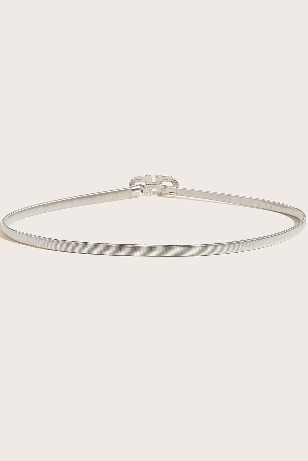 Silver Elastic Thin Belt Rhinestone Interlock Buckle Skinny Dress Waist Belt