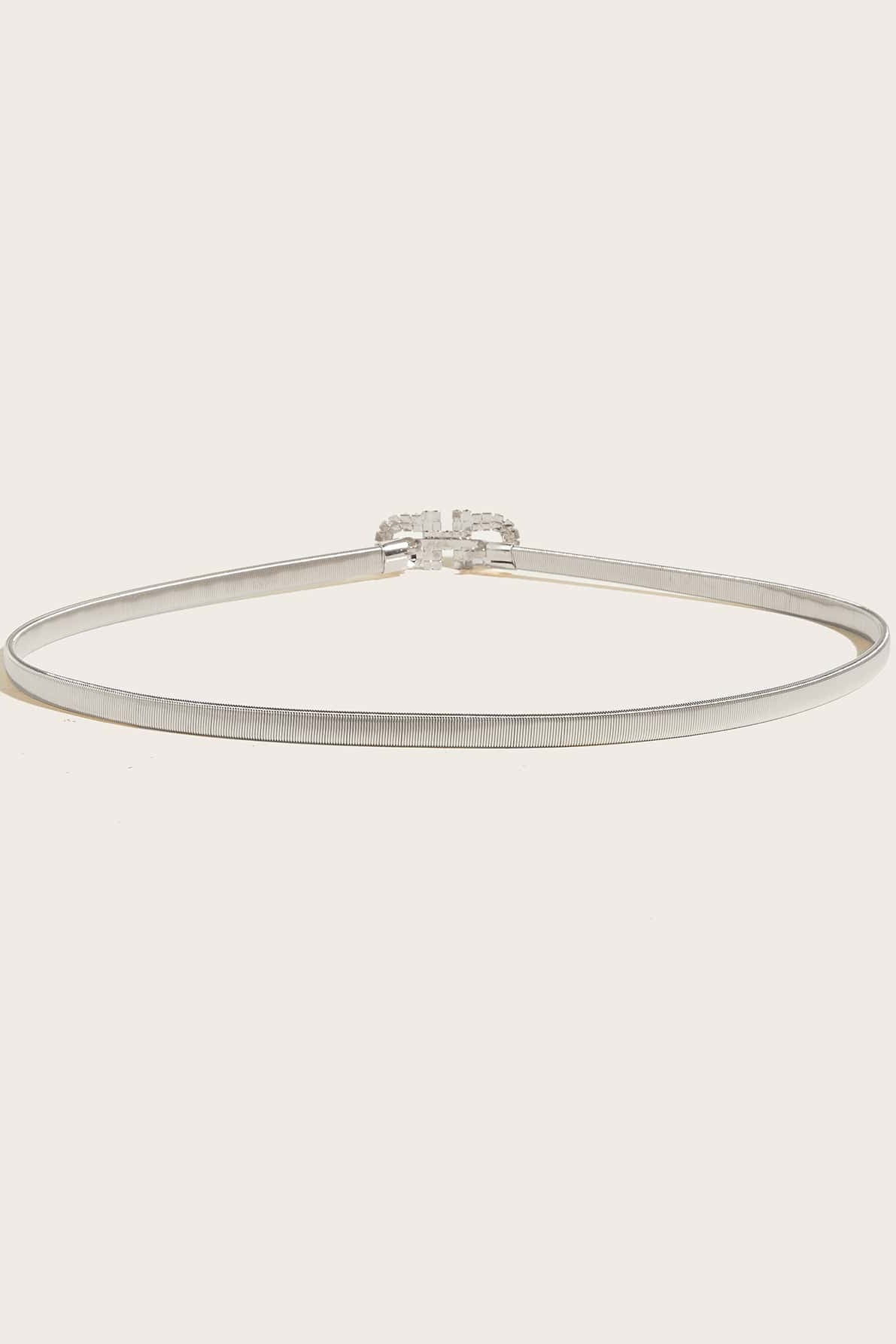 Silver Elastic Thin Belt Rhinestone Interlock Buckle Skinny Dress Waist Belt