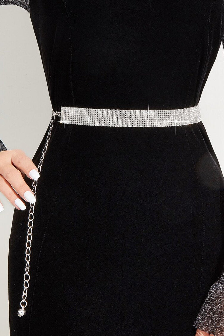 Silver Multi Row Rhinestone Waist Chain Adjustable Sparkly Belt for Women Party Gown