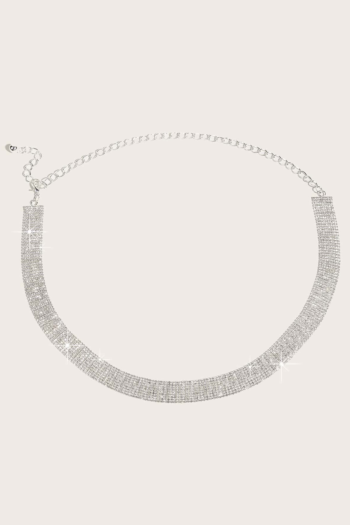 Silver Multi Row Rhinestone Waist Chain Adjustable Sparkly Belt for Women Party Gown