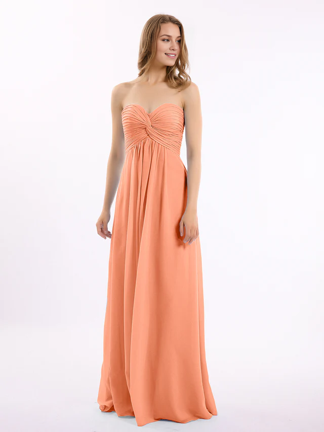 Chiffon Strapless Sweetheart Neckline Ruched Bodice A-Line Floor-Length Bridesmaid Dresses