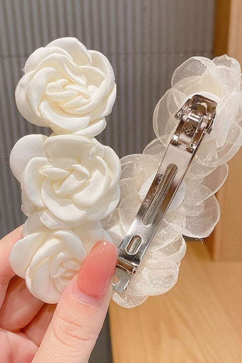 Cream White 3 Rose Flower Hair Barrette Satin Floral Hair Clip Bridal Hair Accessory