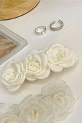 Cream White 3 Rose Flower Hair Barrette Satin Floral Hair Clip Bridal Hair Accessory