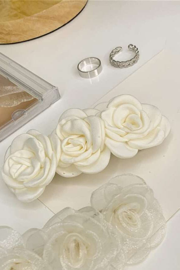 Cream White 3 Rose Flower Hair Barrette Satin Floral Hair Clip Bridal Hair Accessory