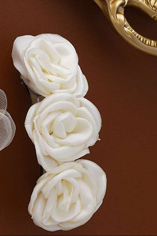 Cream White 3 Rose Flower Hair Barrette Satin Floral Hair Clip Bridal Hair Accessory