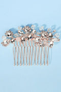 Rose Gold Crystal Floral Bridal Hair Comb Rhinestone Wedding Side Hair Comb