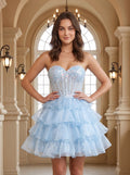 Sky Blue Sequins A-Line Sweetheart Lace-up Short Dress with Corset Bodice