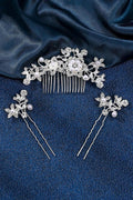 Silver Floral Pearl Bridal Hair Set Flower Hair Comb and Hair Pins Wedding Hair Jewelry