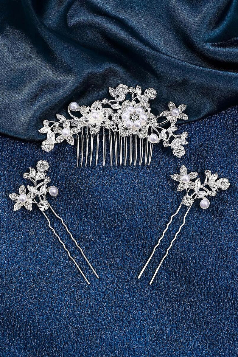 Silver Floral Pearl Bridal Hair Set Flower Hair Comb and Hair Pins Wedding Hair Jewelry