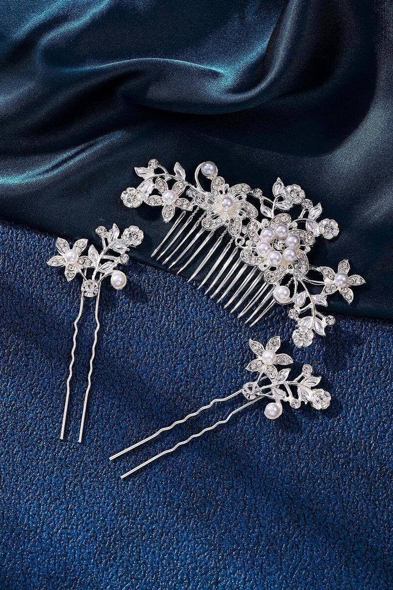 Silver Floral Pearl Bridal Hair Set Flower Hair Comb and Hair Pins Wedding Hair Jewelry