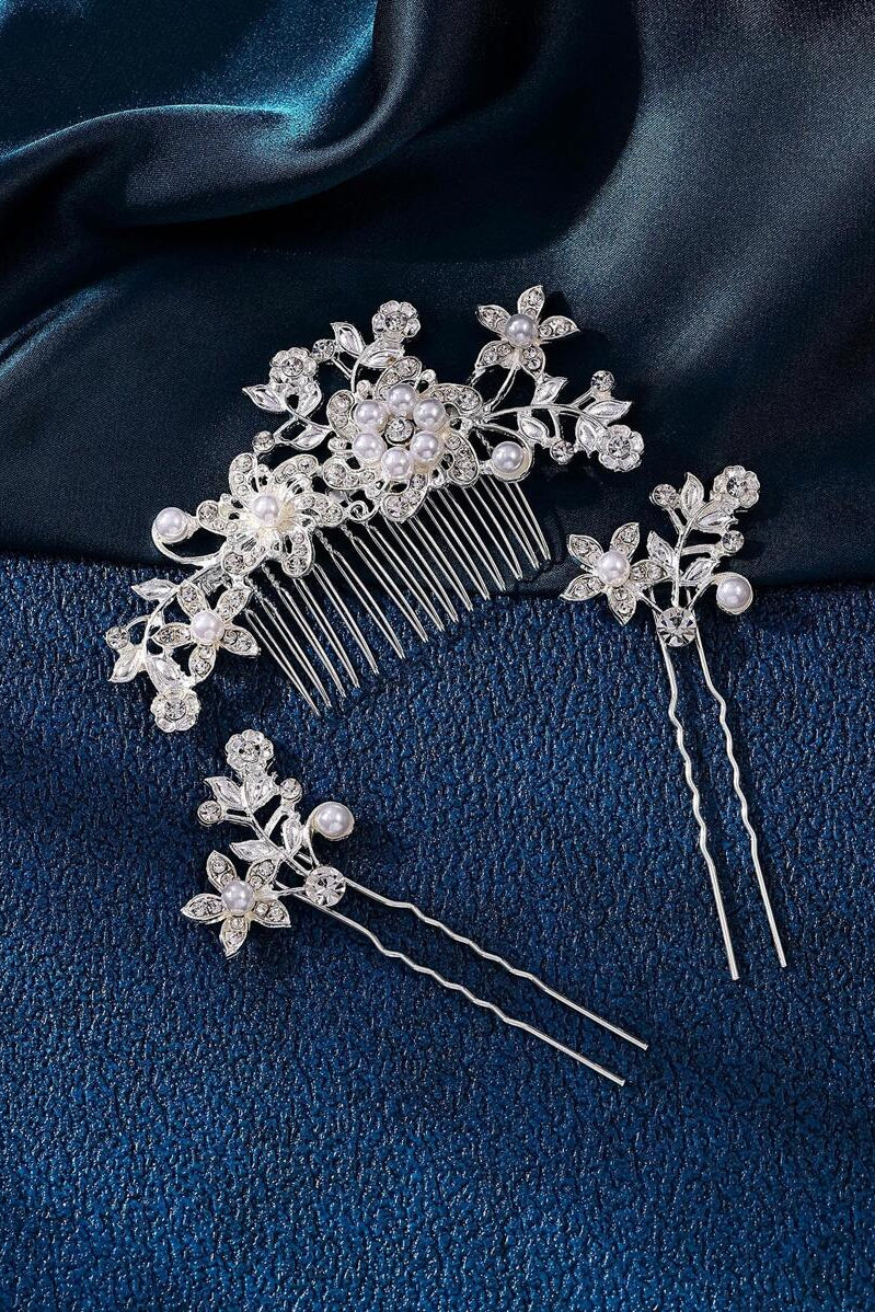 Silver Floral Pearl Bridal Hair Set Flower Hair Comb and Hair Pins Wedding Hair Jewelry
