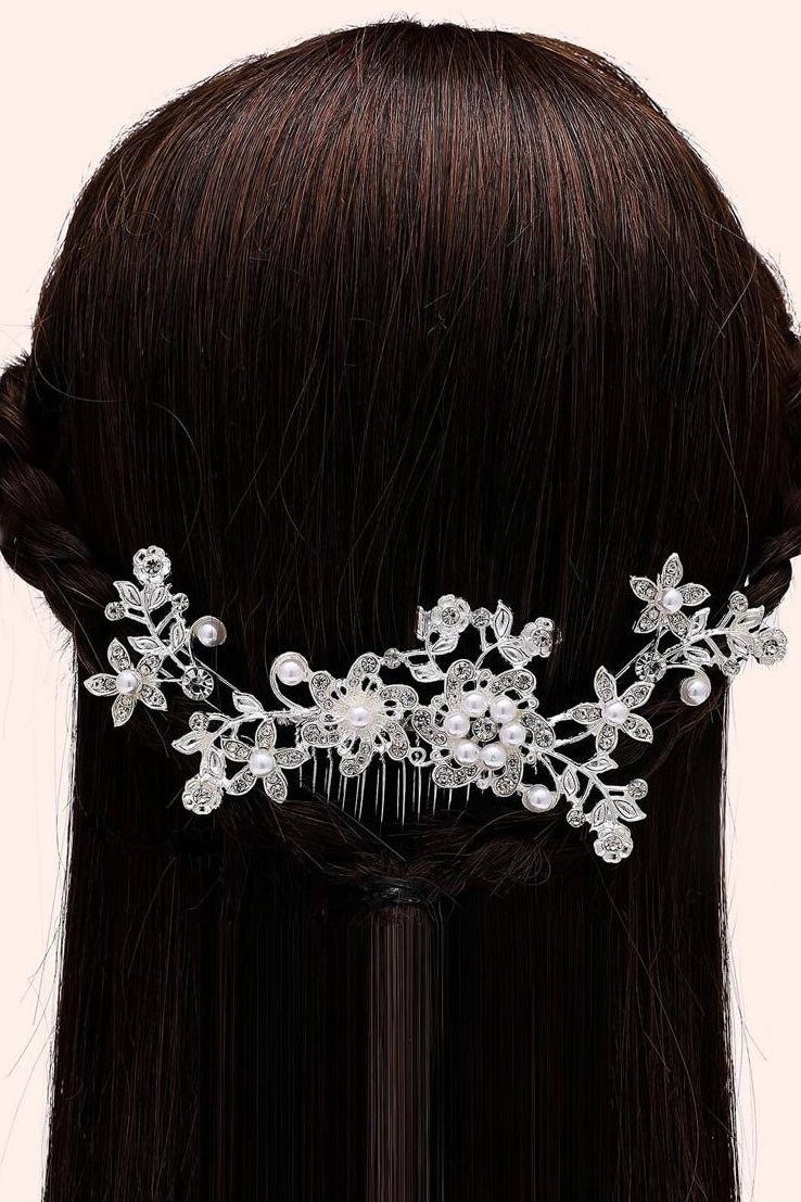 Silver Floral Pearl Bridal Hair Set Flower Hair Comb and Hair Pins Wedding Hair Jewelry