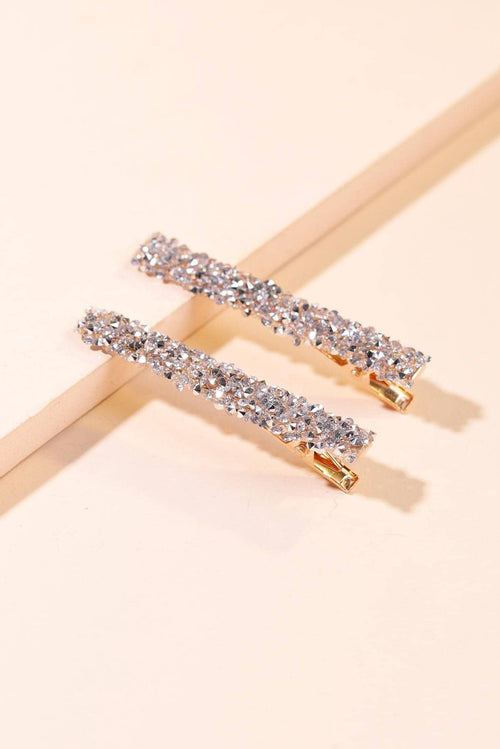 2 Pack Silver Crushed Crystal Rectangle Hair Barrettes Rhinestone Alligator Hair Clips