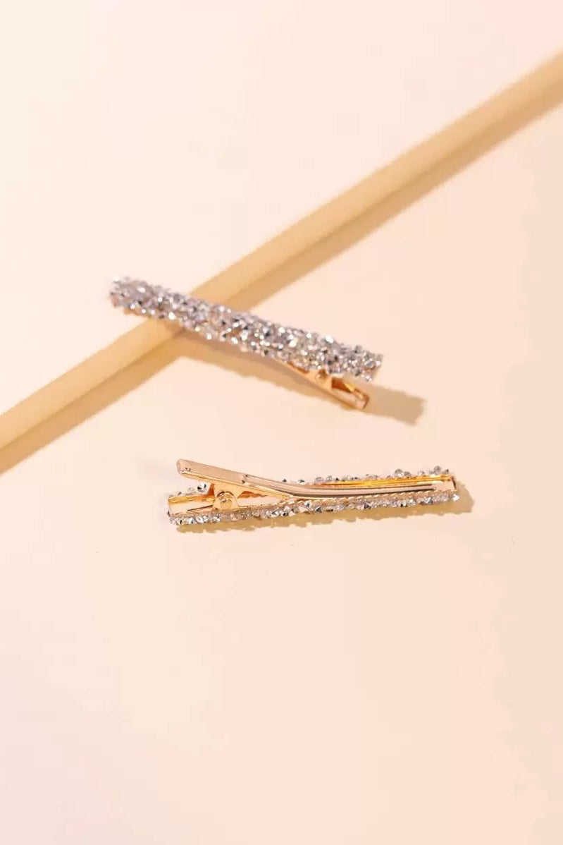 2 Pack Silver Crushed Crystal Rectangle Hair Barrettes Rhinestone Alligator Hair Clips