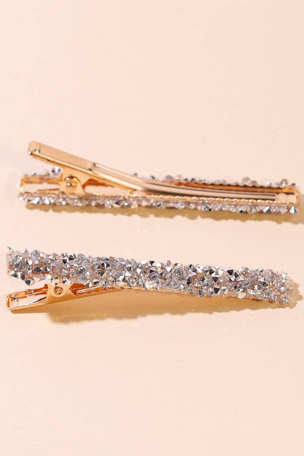 2 Pack Silver Crushed Crystal Rectangle Hair Barrettes Rhinestone Alligator Hair Clips