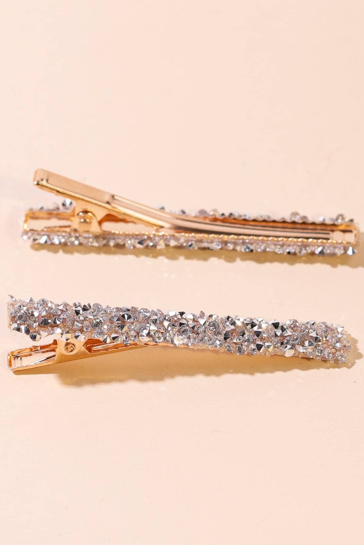 2 Pack Silver Crushed Crystal Rectangle Hair Barrettes Rhinestone Alligator Hair Clips