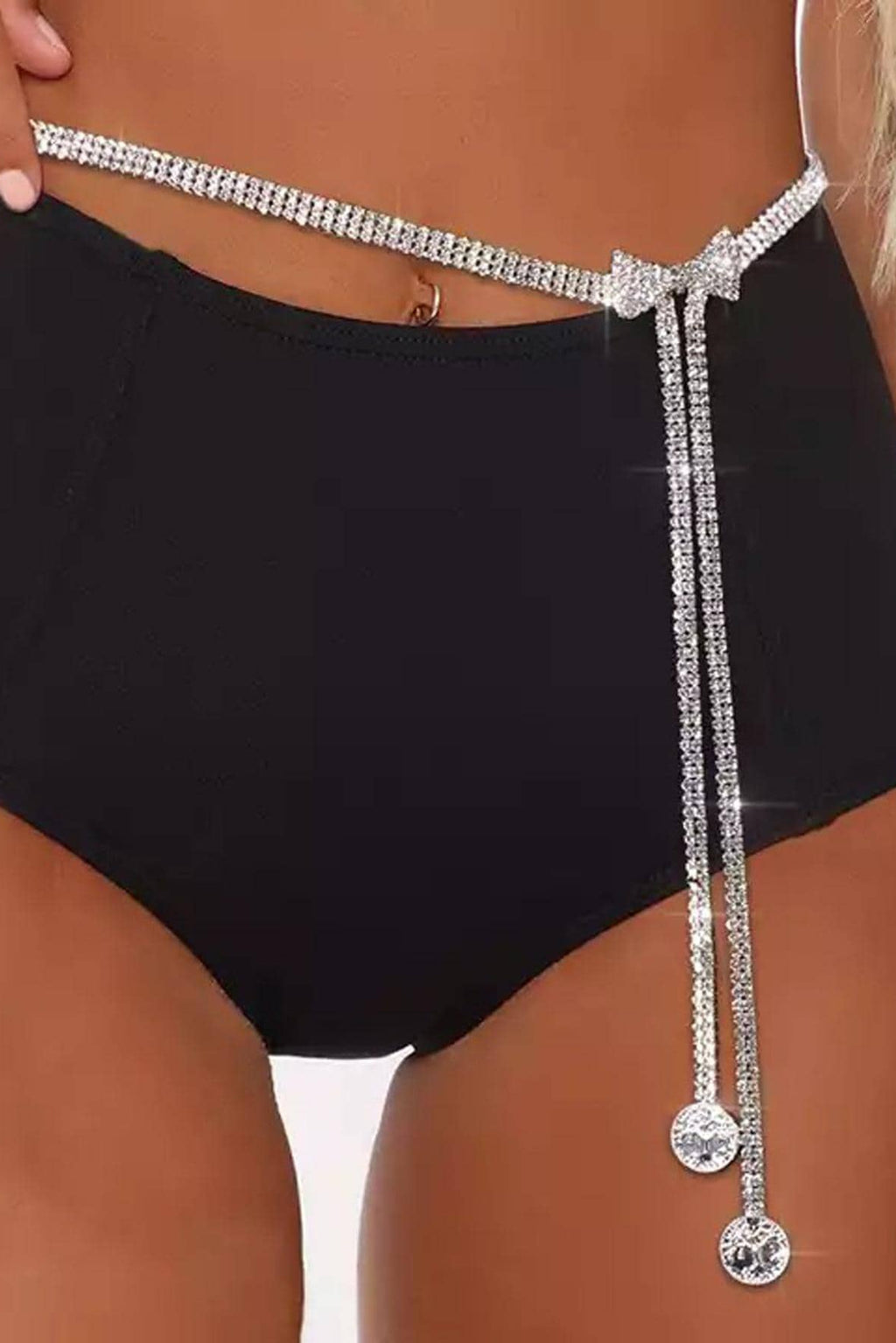 Rhinestone Bow Tassel Waist Chain Sparkly Crystal Bikini Body Jewelry