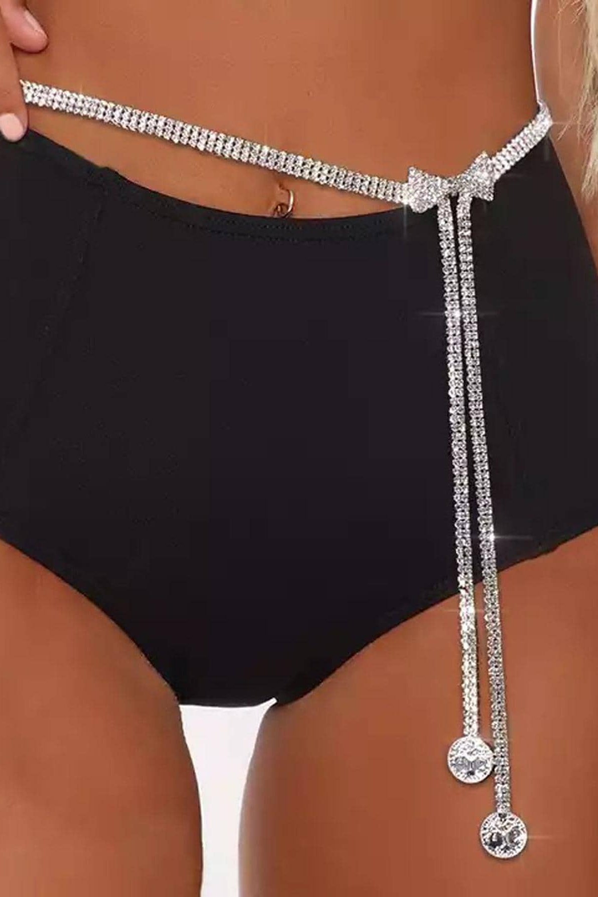 Rhinestone Bow Tassel Waist Chain Sparkly Crystal Bikini Body Jewelry