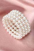Multi Strand Coiled Wrap Pearl Bangle 4 Rows White Imitation Pearl Stretch Wedding Bracelet