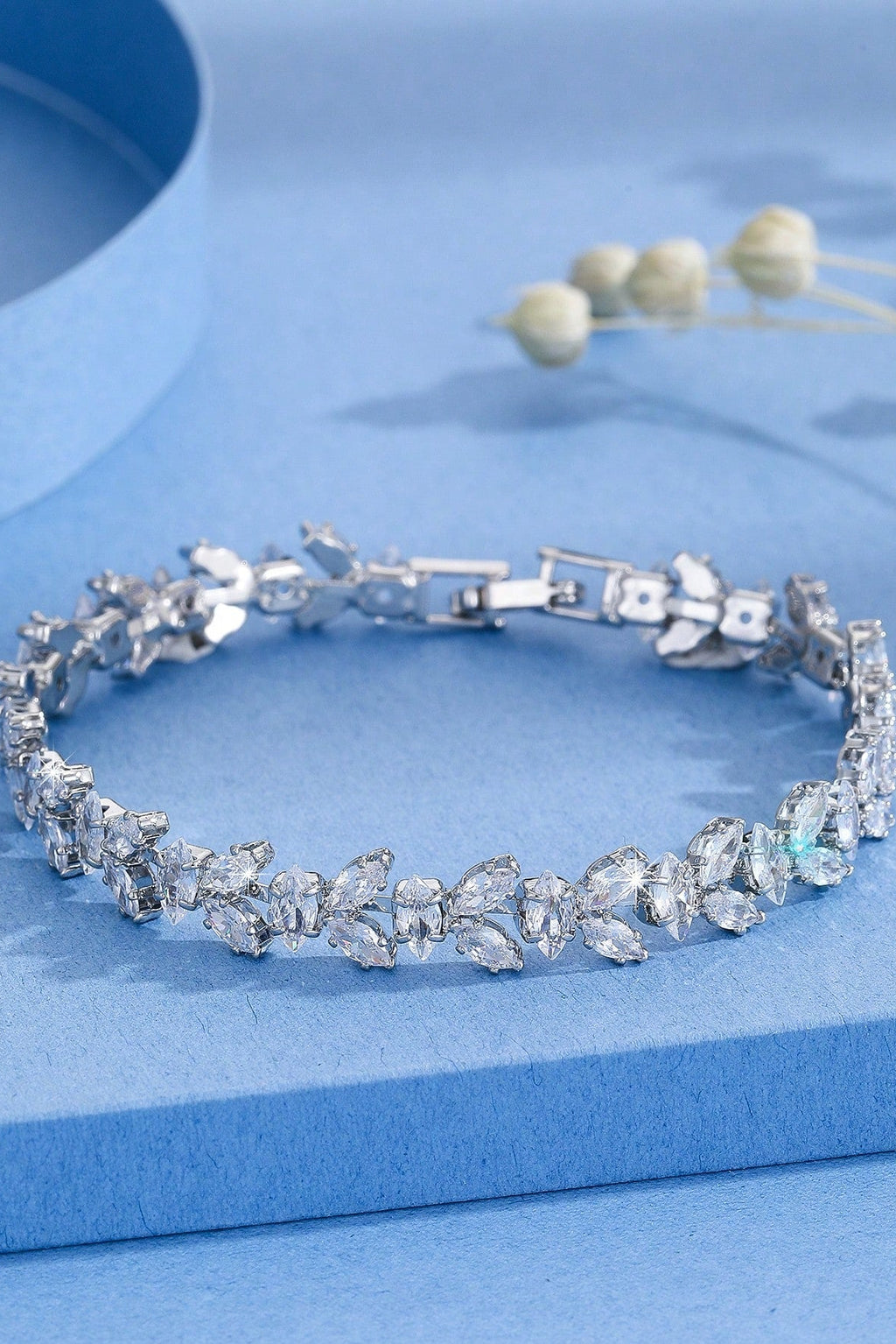 Silver Marquise Cut CZ Leaf Vine Tennis Bracelet Sparkling Wedding Bridal Wrist Jewelry