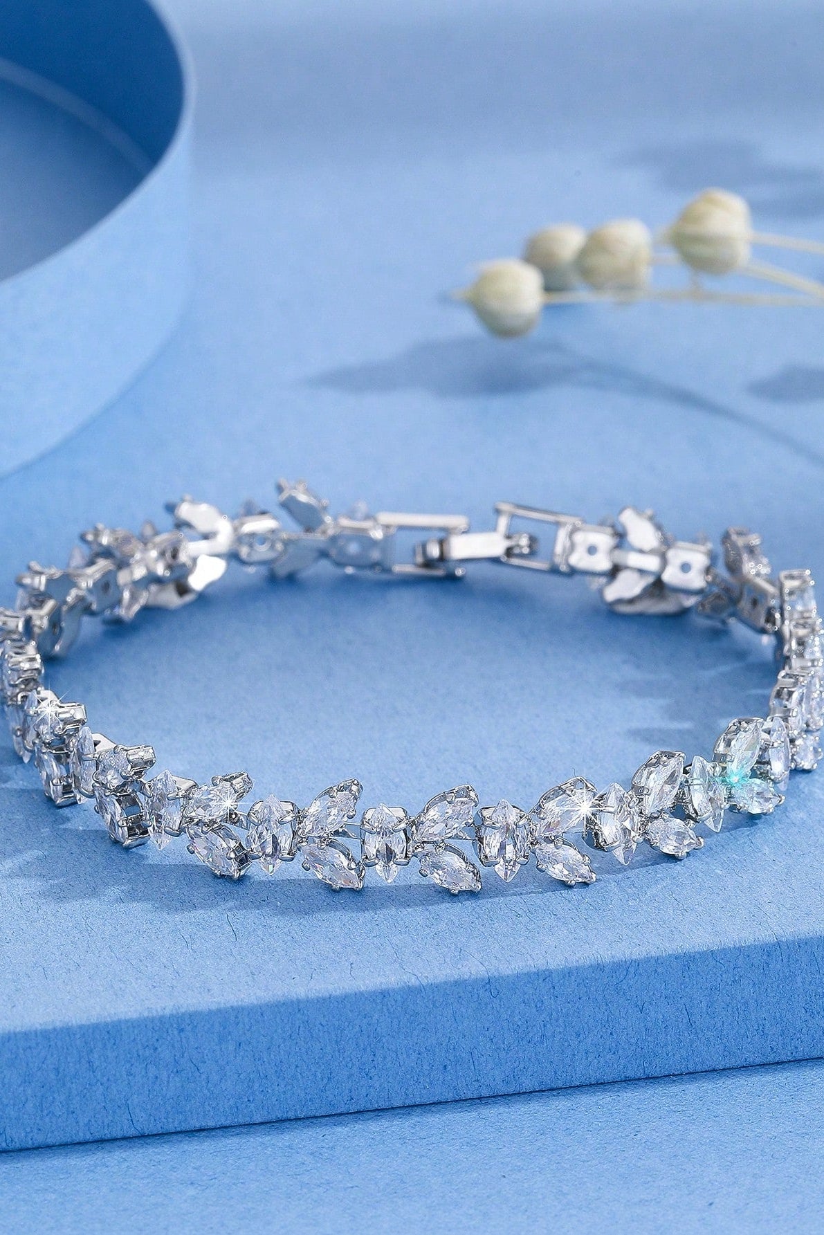 Silver Marquise Cut CZ Leaf Vine Tennis Bracelet Sparkling Wedding Bridal Wrist Jewelry