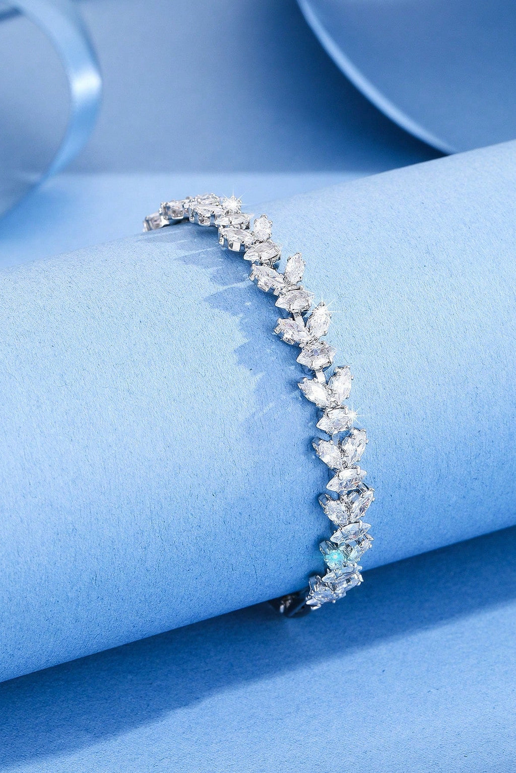 Silver Marquise Cut CZ Leaf Vine Tennis Bracelet Sparkling Wedding Bridal Wrist Jewelry