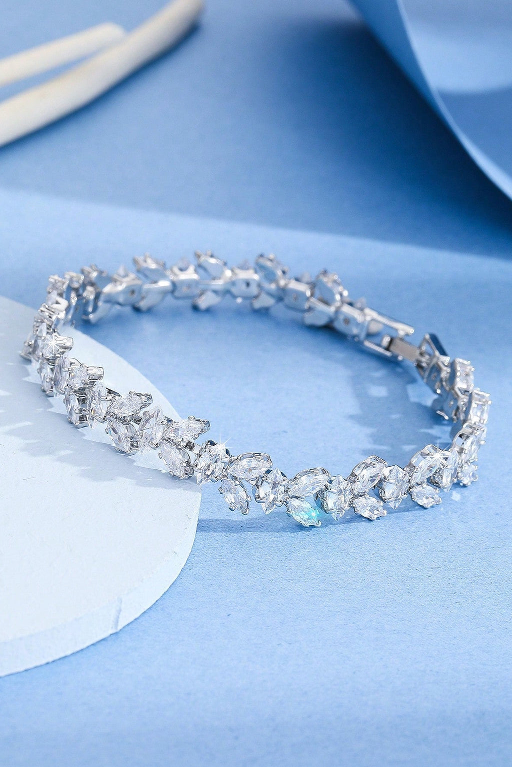 Silver Marquise Cut CZ Leaf Vine Tennis Bracelet Sparkling Wedding Bridal Wrist Jewelry
