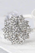 Dense Pave Silver Crystal Flower Statement Brooch