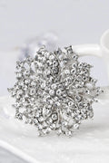 Full Crystal Paved Silver Flower Statement Brooch